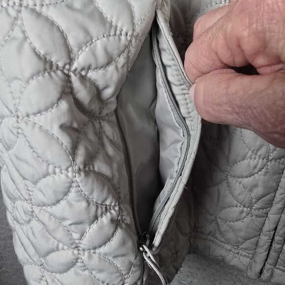 Eddie Bauer Vest Womens Large Silver Lightweight Full Zip Zipper Pockets Quilted - Picture 9 of 13